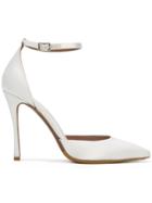 Tabitha Simmons Pointed Toe Side Buckle Pumps - White
