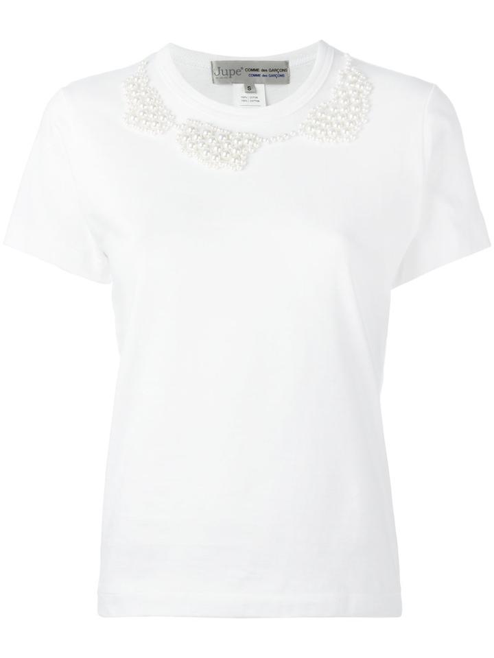 Comme Des Garçons Comme Des Garçons - Pearled Trim T-shirt - Women - Cotton - Xs, Women's, White, Cotton