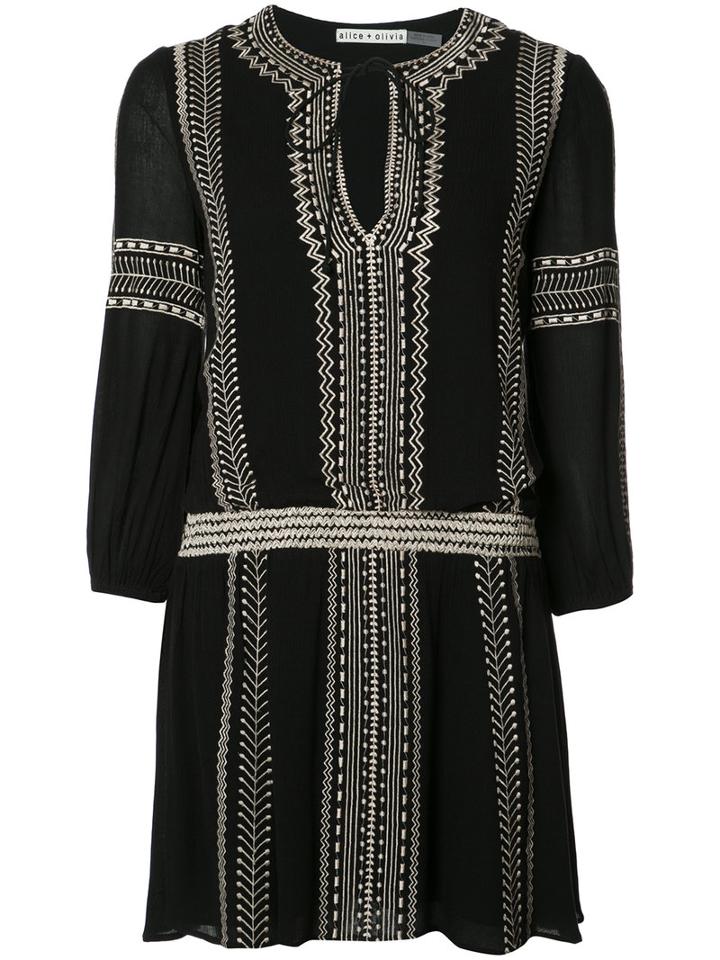 Alice+olivia Embroidered Mini-dress, Women's, Size: 2, Black, Viscose/spandex/elastane/polyester