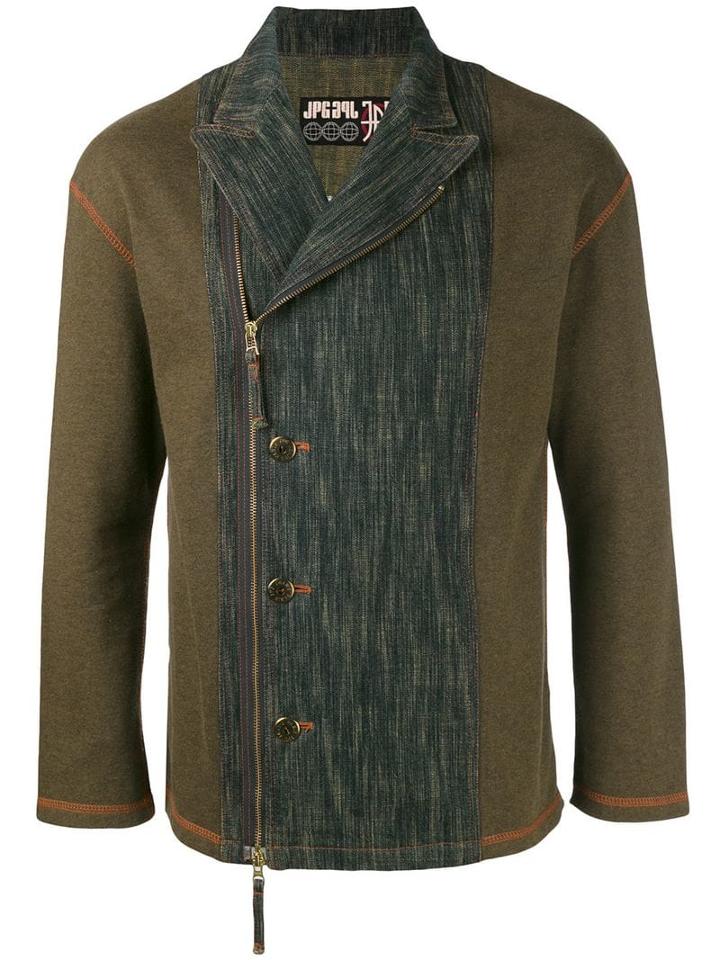 Jean Paul Gaultier Pre-owned Washed Denim Panel Biker Jacket - Green