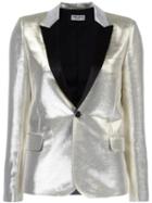 Saint Laurent Singled Breasted Tuxedo Jacket, Women's, Size: 42, Grey, Silk/cotton/lurex