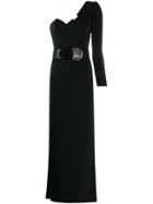 Elisabetta Franchi Asymmetric Belted Maxi Dress - Black
