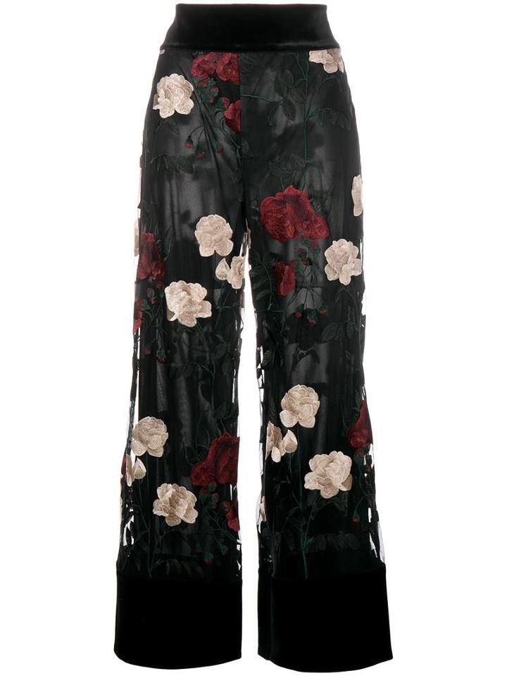 Ganni 'simmons' Floral Embroidered Trousers, Women's, Size: 40, Black, Polyester/polyamide