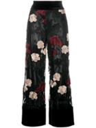 Ganni 'simmons' Floral Embroidered Trousers, Women's, Size: 40, Black, Polyester/polyamide