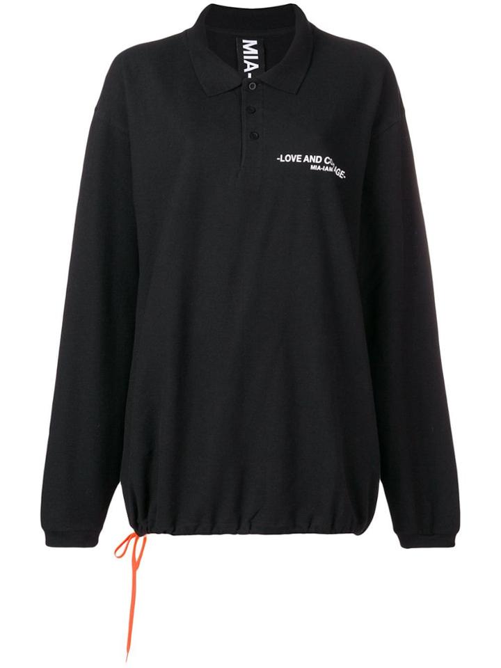 Mia-iam Slogan Print Oversized Polo Shirt - Black