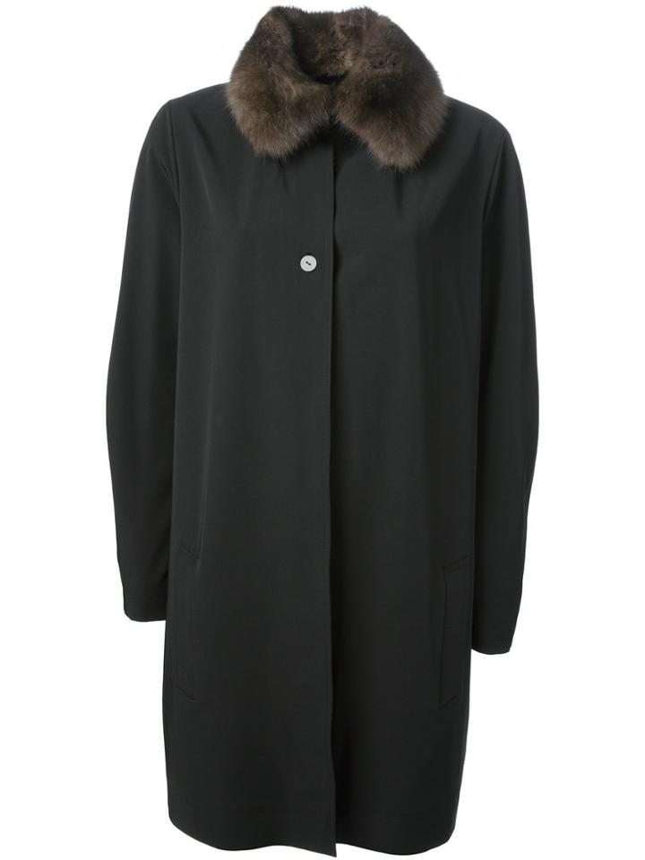Liska Sable Collar Overcoat - Black