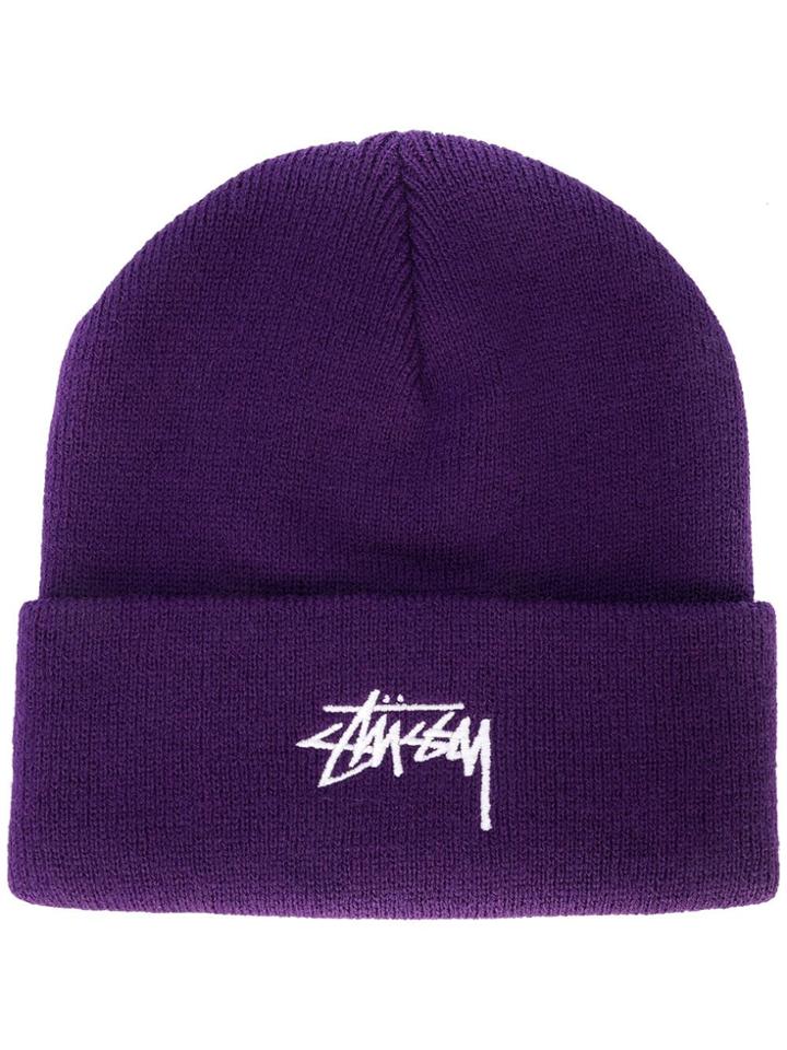Stussy Embroidered Logo Knit Beanie - Purple