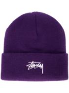 Stussy Embroidered Logo Knit Beanie - Purple