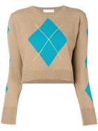 Giada Benincasa Cropped Argyle Sweater - Neutrals