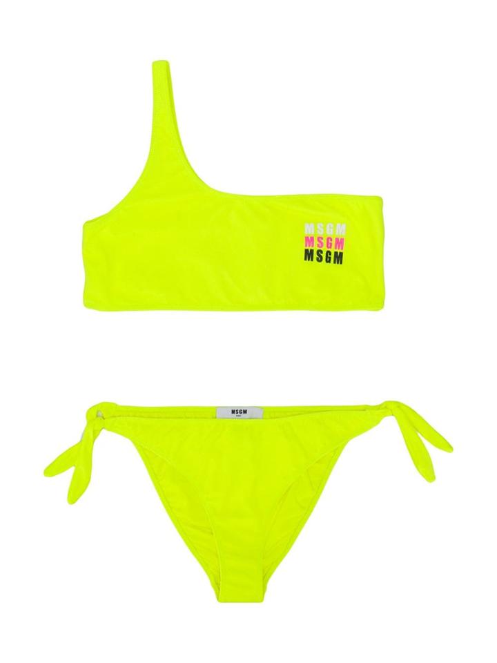 Msgm Kids One Shoulder Tie Side Bikini - Green