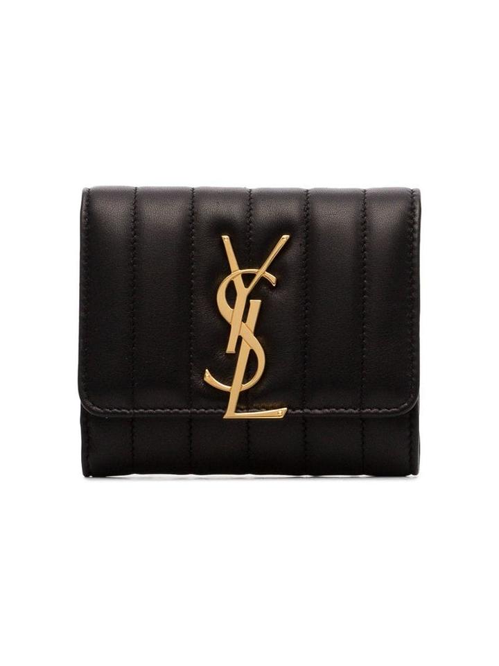 Saint Laurent Triple Fold Quilted Leather Purse - Black