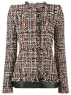 Alexander Mcqueen Leather Trimmed Fitted Tweed Jacket - Multicolour