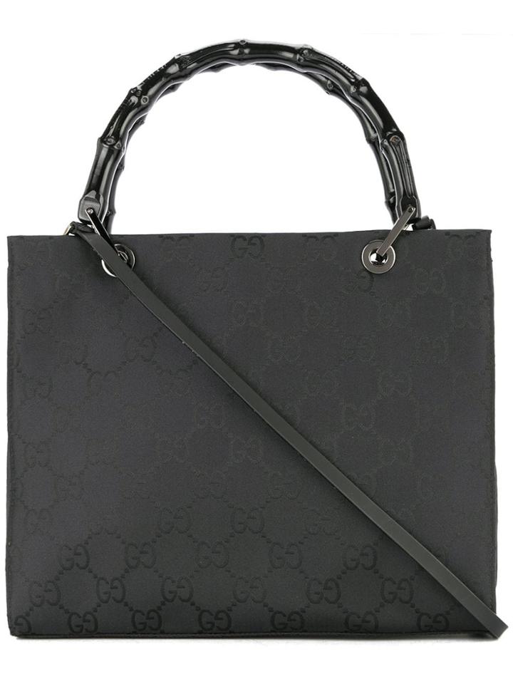 Gucci Vintage Bamboo Gg Pattern 2way Hand Bag - Black