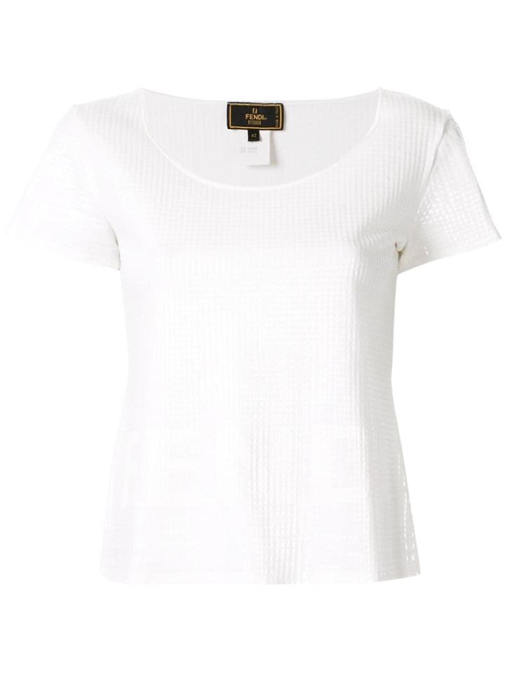 Fendi Vintage Textured Logo Print Top - White