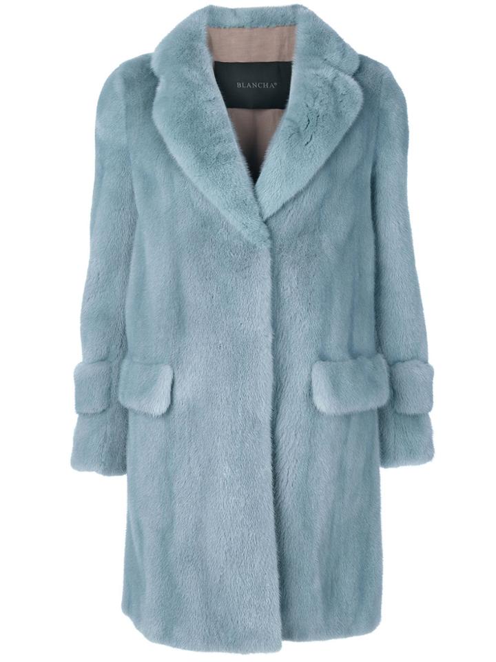 Blancha Belted Long Fur Coat - Blue