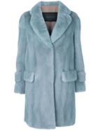 Blancha Belted Long Fur Coat - Blue