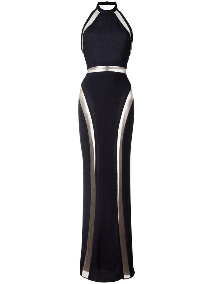 Balmain Sheer Panel Evening Gown, Women's, Size: 36, Black, Viscose/polyamide