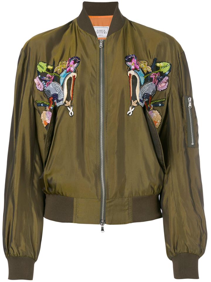 Forte Dei Marmi Couture Bird Embroidered Bomber Jacket - Green
