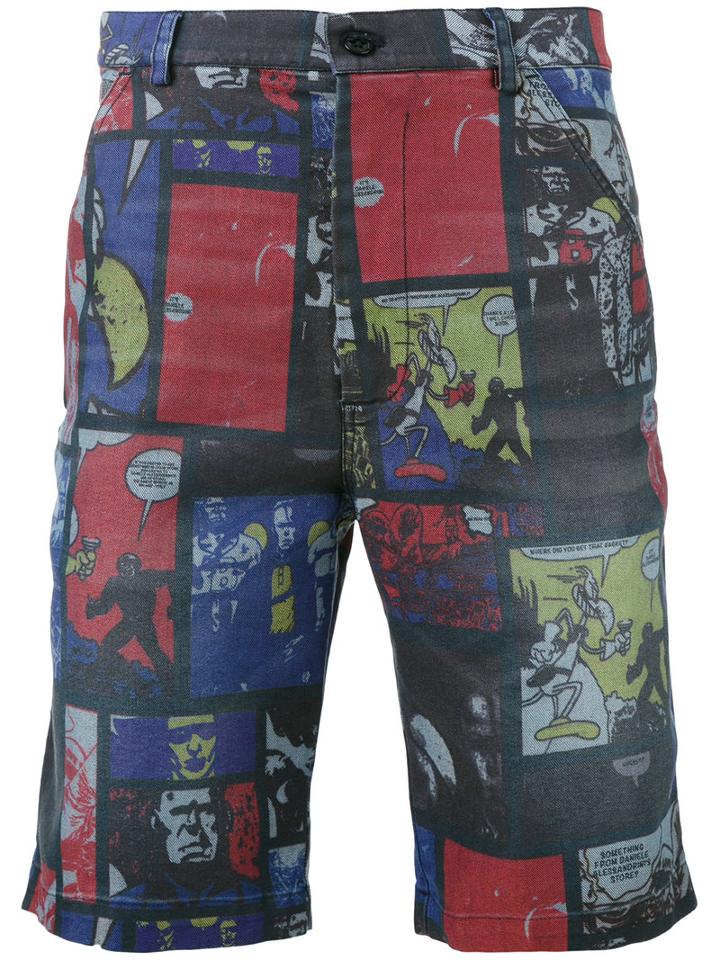 Comic Strip Shorts - Men - Cotton/polyester/spandex/elastane - 46, Blue, Cotton/polyester/spandex/elastane, Daniele Alessandrini