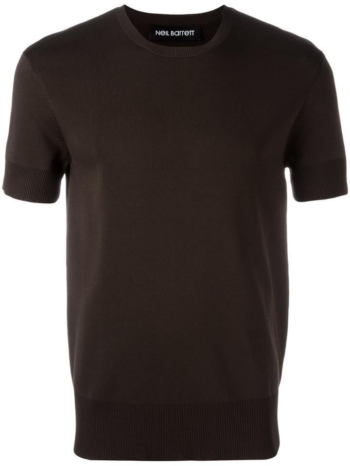 Neil Barrett Ribbed Trim Top, Men's, Size: Medium, Brown, Viscose/nylon