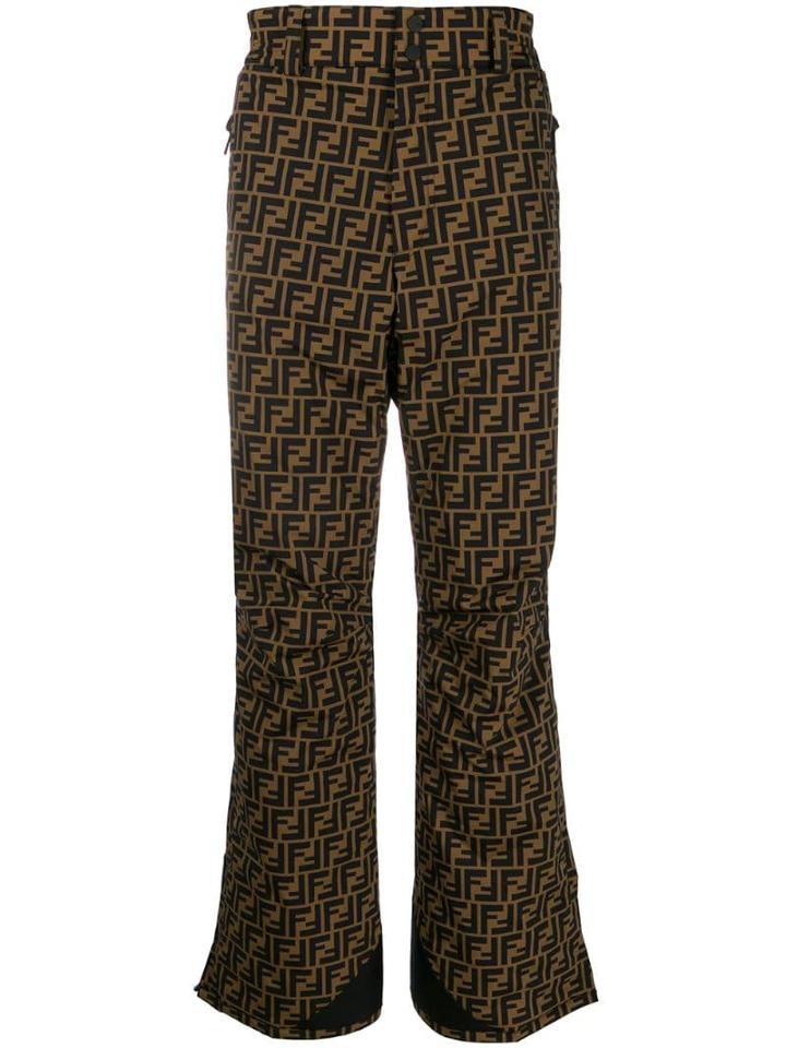 Fendi Ff Wide Leg High-rise Trousers - Brown