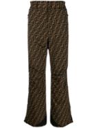 Fendi Ff Wide Leg High-rise Trousers - Brown