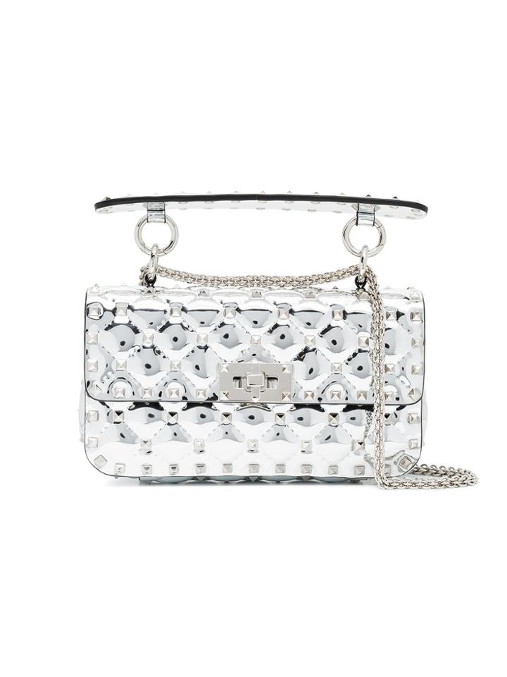 Valentino Silver Metallic Rockstud Spike Small Leather Shoulder Bag