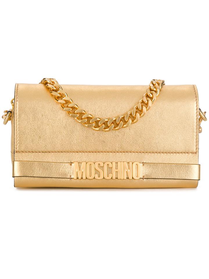 Moschino Logo Plaque Clutch Bag - Metallic