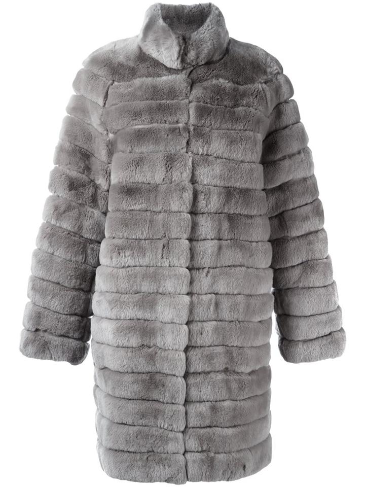 Meteo By Yves Salomon Panelled Fur Coat, Women's, Size: 38, Grey, Silk/rabbit Fur