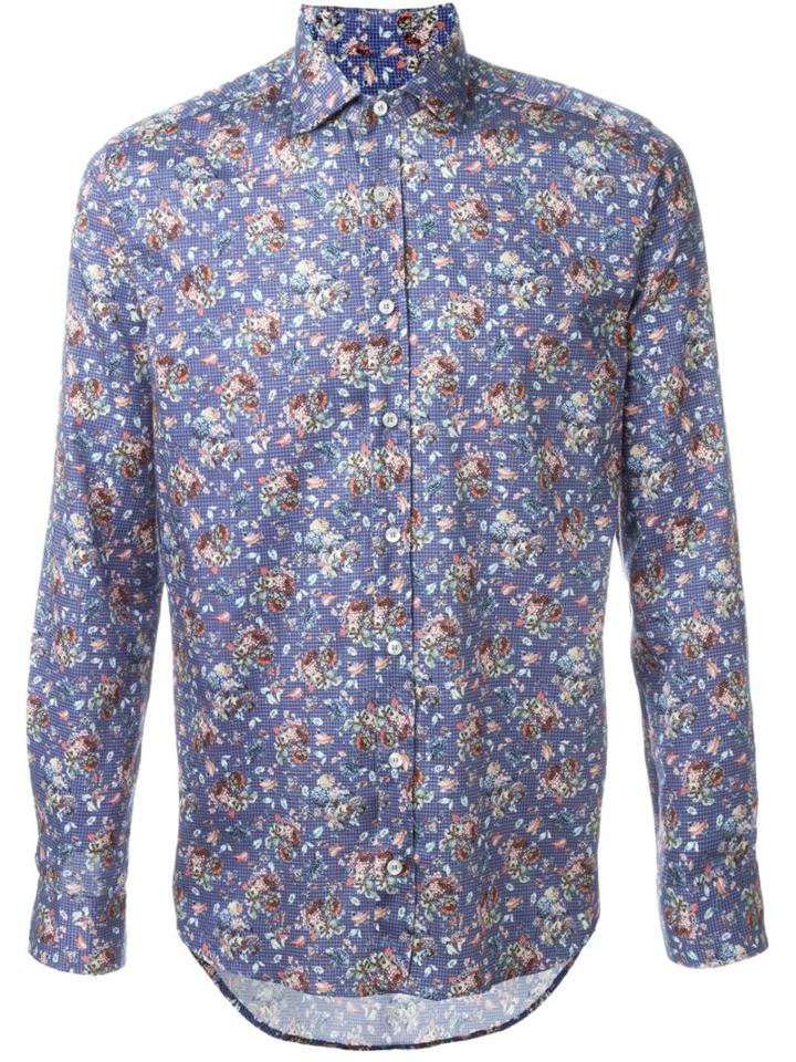 Etro Floral Print Shirt, Men's, Size: M, Blue, Cotton