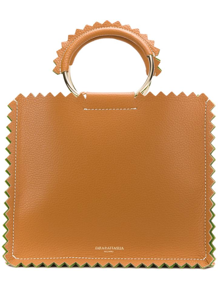 Sara Battaglia Zig Zag Trim Tote Bag - Brown