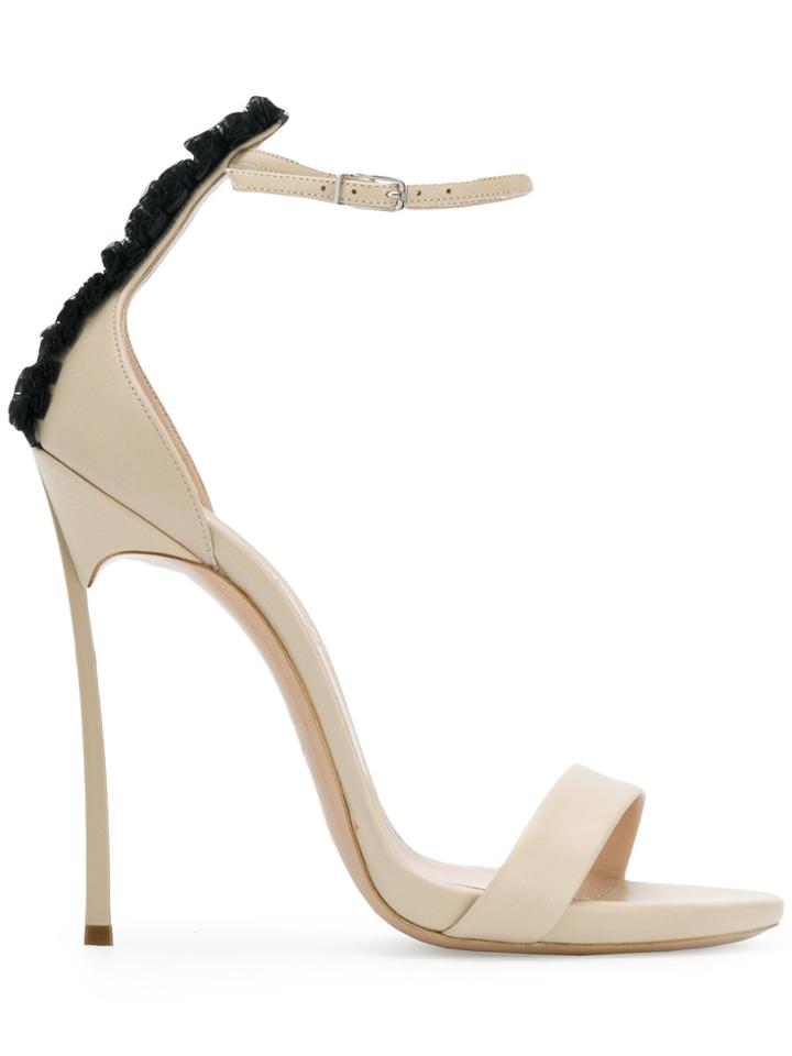 Casadei Ruffled Heel Stiletto Sandals - Nude & Neutrals