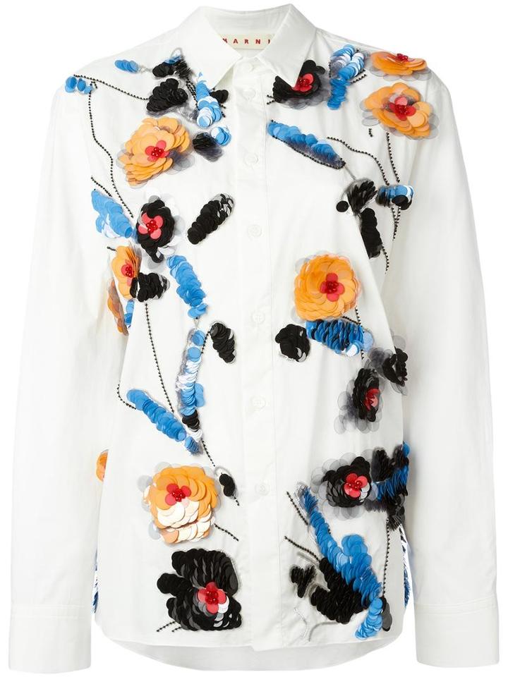Marni Sequin Embellished Shirt, Women's, Size: 42, White, Cotton/sequin/acrylic/glass