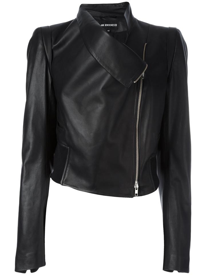 Ann Demeulemeester Blanche Zipped Biker Jacket, Women's, Size: 38, Black, Leather/cotton/viscose