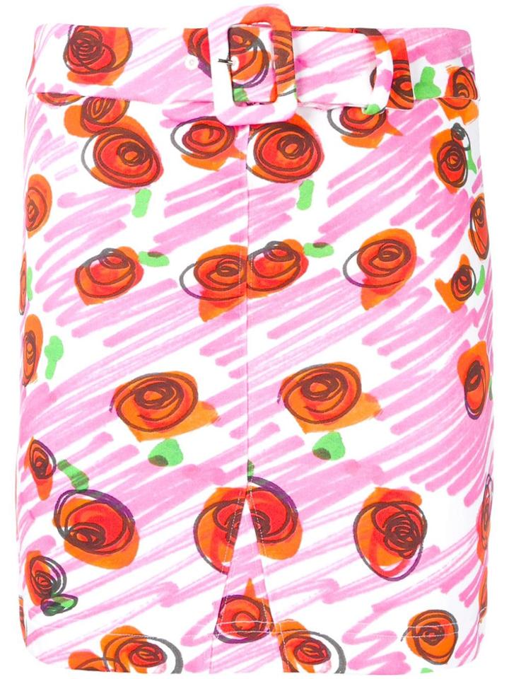 Moschino Rose Printed Brushstroke Skirt - White