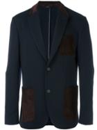 Brioni Leather-patch Blazer, Men's, Size: Medium, Blue, Leather/wool