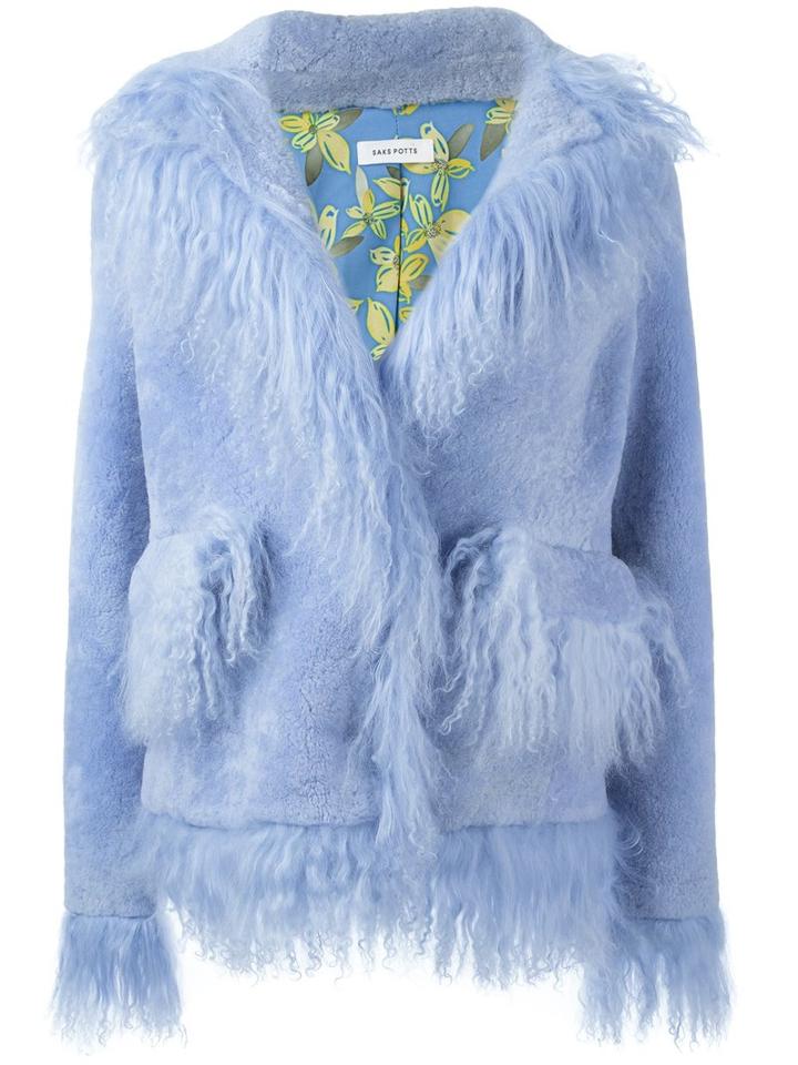 Saks Potts Oversized Jacket, Women's, Size: 2, Blue, Sheep Skin/shearling/lamb Skin/polyester