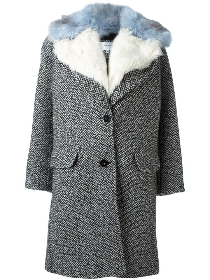 Carven Fur Trimmed Lapel Coat - Black