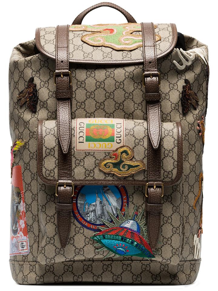 Gucci Beige And Brown Gg Multi-patch Backpack - Multicolour