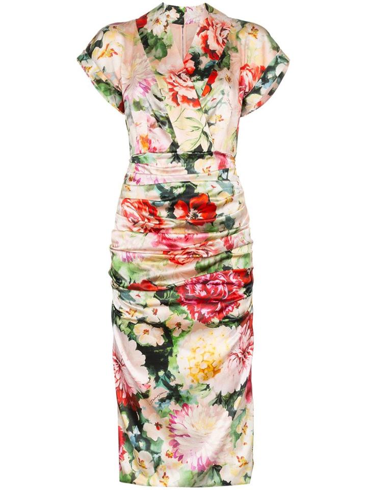 Dolce & Gabbana Floral Print V-neck Silk Blend Midi Dress - 108 -
