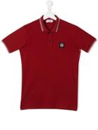Stone Island Junior Stripe Detail Logo Polo Shirt - Red