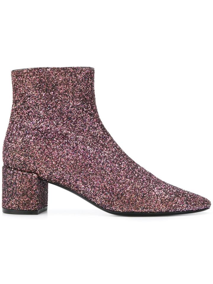 Saint Laurent Loulou 50 Glitter Ankle Boots - Pink & Purple