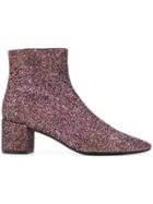 Saint Laurent Loulou 50 Glitter Ankle Boots - Pink & Purple