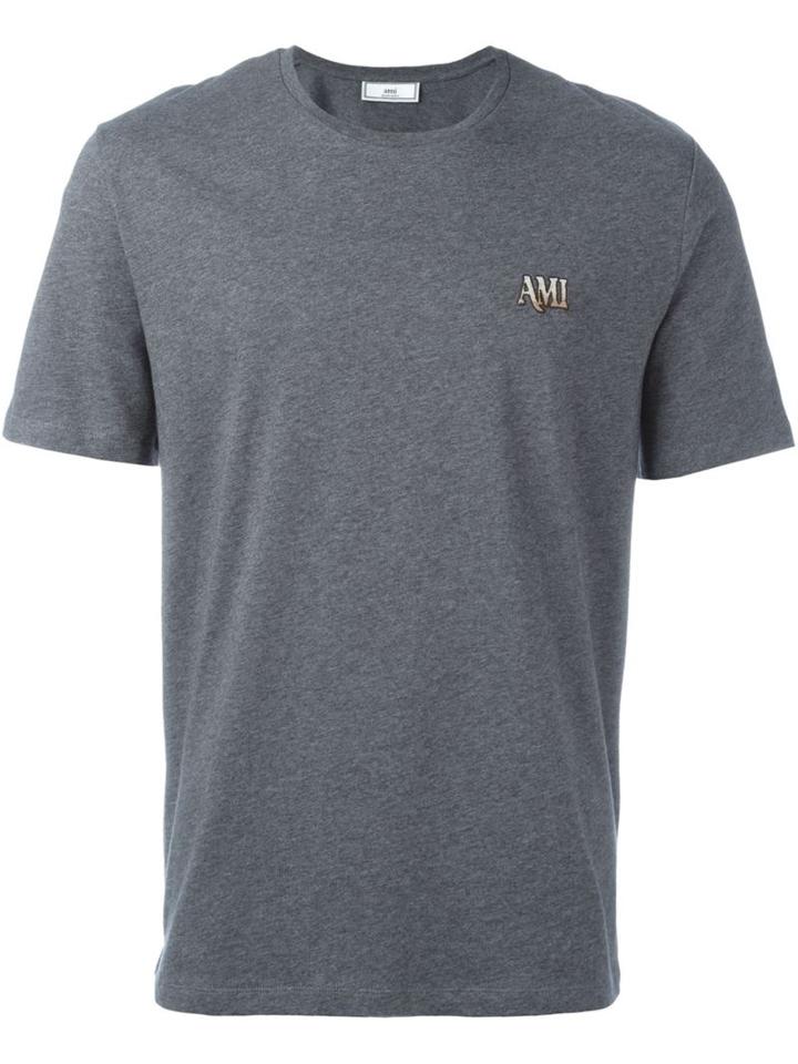 Ami Alexandre Mattiussi Embroidered Logo T-shirt, Men's, Size: Medium, Grey, Cotton