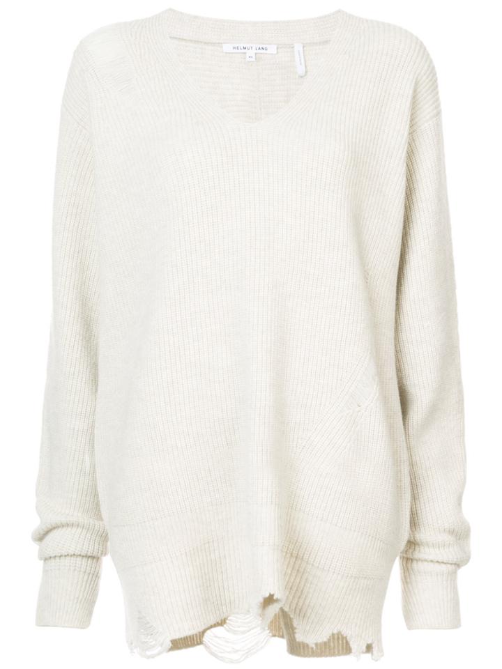 Helmut Lang V-neck Distressed Jumpers - White