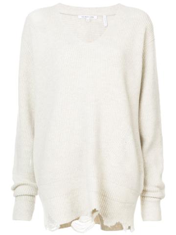 Helmut Lang V-neck Distressed Jumpers - White