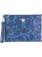 Versace Palazzo Medusa Barocco Wristlet Clutch Bag, Adult Unisex, Blue, Leather