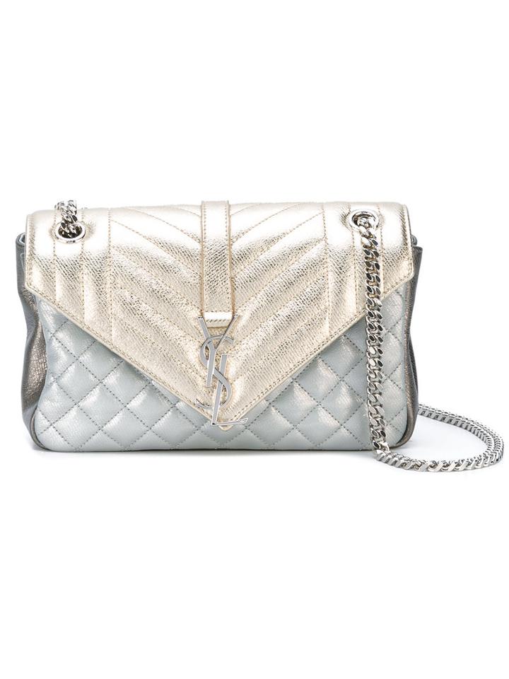 Saint Laurent - 'monogramme' Quilted Shoulder Bag - Women - Leather - One Size, Grey, Leather