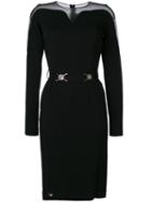 Philipp Plein - Mesh Insert Belted Mini Dress - Women - Polyamide/spandex/elastane/viscose - M, Black, Polyamide/spandex/elastane/viscose