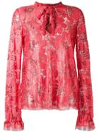 Scanlan Theodore Tinsel Lace Blouse, Women's, Size: 12, Red, Nylon